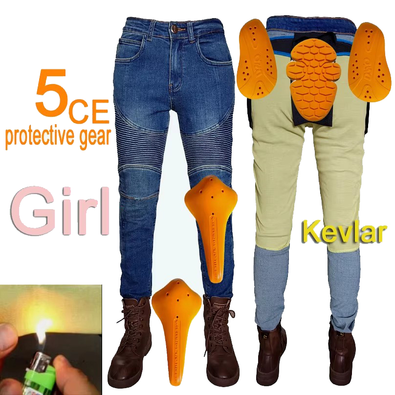 Motorcycle Gear Blue - Women's motorcycle jeans Kevlar moto pants